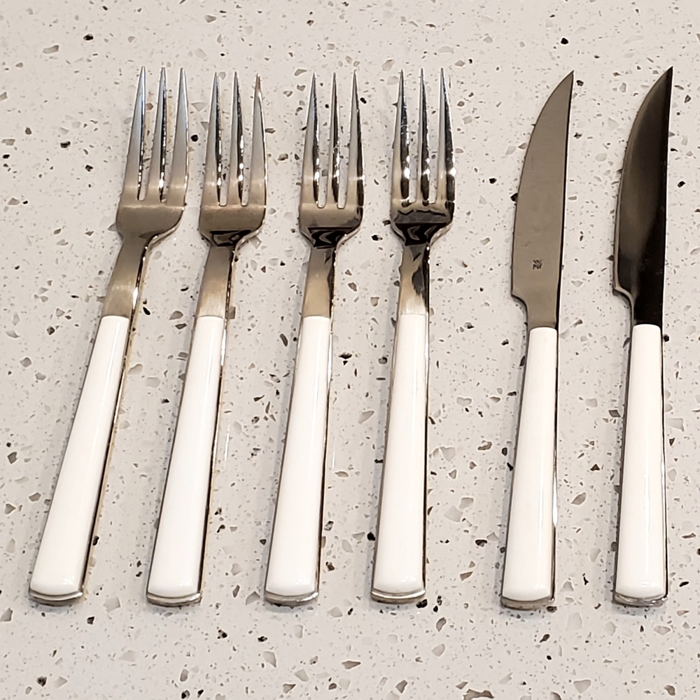 WMF Cromargan White Bakelite Stainless 6 Piece Flatware, Vtg. MCM, EUC